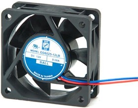 OD6025-24MB, DC Fans DC Fan, 60x60x25mm, 24VDC, 18CFM, 0.09A, 27dBA, 3500RPM, Dual Ball, Lead Wires