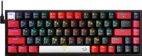 Фото 1/7 REDRAGON CASTOR PRO чёрно-красная Игровая беспроводная клавиатура (USB, Bluetooth, 2.4G, Redragon yellow, 68 кл ., RGB подсветка, 1600 мА)