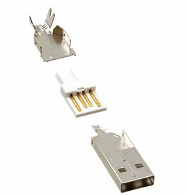 1002-024-01300, Conn USB 2.0 Type A PL 4 POS 2mm/2.5mm Solder ST Cable Mount 4 Terminal 1 Port