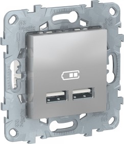 Фото 1/3 Schneider Electric Unica New Алюминий Розетка USB, 2-местная, 5 В / 2100 мА