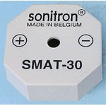 SMAT-30-P15, 94dB Through Hole Continuous External Piezo Buzzer, 30 x 30 x 10.5mm, 0V ac Min, 30V ac Max