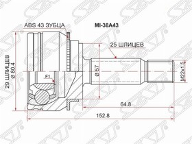 MI-38A43, Шрус наружный MITSUBISHI LANCER CEDIA 4G13/CS1A/00-/ AIRTRAKE/OUTLANDER CU2W/CU4W/CU5W 4WD/01- с ABS