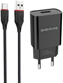 Фото 1/4 Зарядное устройство BOROFONE BA20A Sharp 1xUSB, 2.1А + кабель Type-C, 1м (черный)