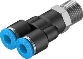 QSY-1/4-6, Y Threaded Adaptor, Push In 6 mm to Push In 6 mm, Threaded-to-Tube Connection Style, 153140