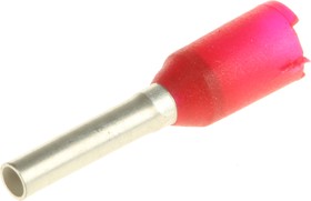 Фото 1/2 9004330000, Insulated Crimp Bootlace Ferrule, 8mm Pin Length, 1.4mm Pin Diameter, 1mm² Wire Size, Red