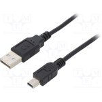 AK-300130-010-S, Cable; USB 2.0; USB A plug,USB B mini plug; nickel plated; 1m