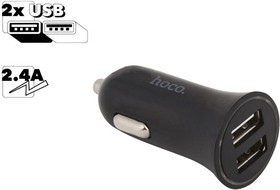 Фото 1/3 Автомобильная зарядка HOCO UC204 2xUSB 2.4А LED (черная)