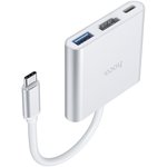 HDMI адаптер HOCO HB14 Easy use USB-C на USB-С/USB/HDMI, 3А, PD67W, 0.15м (серый)