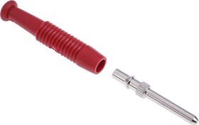 Red Male Banana Plug, 2mm Connector, Solder Termination, 6A, 60V dc, Nickel Plating