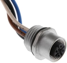 Sensor actuator cable, M12-flange socket, straight to open end, 4 pole, 0.2 m, 8 A, 09 3432 433 04