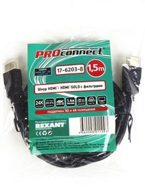 Фото 1/9 Шнур HDM-HDMI gold 1.5м без фильтров (PE bag) PROCONNECT 17-6203-8