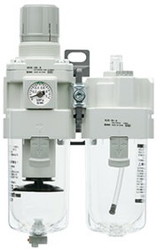 AC20A-F01G-B, G 1/8 FRL, Manual Drain, 5μm Filtration Size - With Pressure Gauge