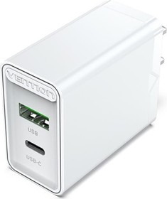 Фото 1/2 Vention FBBW0-EU, Сетевое зарядное устройство Vention на 2 порта USB (A+C) QC 4.0 Белый