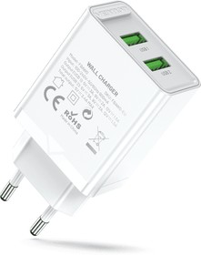 Фото 1/5 Vention FBAW0-EU, Сетевое зарядное устройство Vention на 2 порта USB (A+A) QC 3.0 Белый