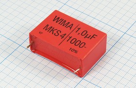 Конденcатор пленочный , емкость 1.0 мкФ, напряжение 1000В, размер 42x17x29,PET, выводы 2P, MKS4, WIMA