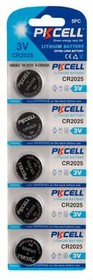 (CR2025-5B) батарейка (литиевый элемент питания) PKCELL, CR2025-5B, 5 шт в блистере