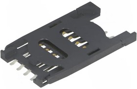 Фото 1/2 115B-BAA0-R01, Разъем: для карт памяти, SIM, с наклонным держателем, SMT, PIN: 8