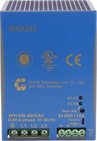 Фото 1/3 WRA240-24, WRA 240 Switched Mode DIN Rail Power Supply, 400V ac ac Input, 24V dc dc Output, 10A Output, 240W