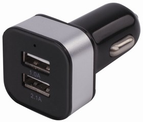 Фото 1/10 Зарядное устройство автомобильное 2 порта USB выходной ток 2,1А черное-белое 454796