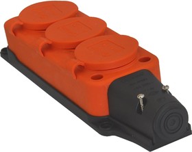Тройная колодка с заглушками, каучук, оранжевая 2P+E, 1х16A, 220-240V 3101-308-2300