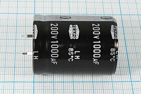 Фото 1/2 Конденсатор электролитический, емкость 1000мкФ, 200В, размер 30x40, номинальное отклонение 20, +85C, алюминий, выводы 2P, LH, TEAPO