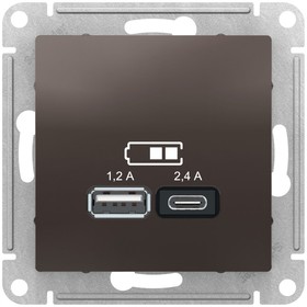 Фото 1/5 Розетка USB AtlasDesign тип A+C 5В/2.4А 2х5В/1.2А механизм мокко SE ATN000639