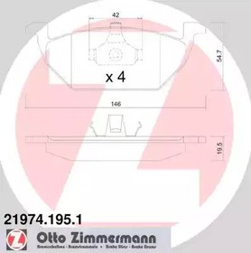 21974.195.1, 21974.195.1_колодки дисковые !перед. 146x55x20 \ Audi A3 1.6-1.9TD 96-03, Skoda Octavia 1.4/1.6