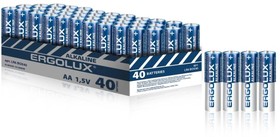 Фото 1/2 14673, Батарейка Ergolux Alkaline BOX40 LR6 (ПРОМО, LR6 BOX40, 1.5В) 40шт/уп