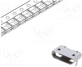 USB3076-30-A, USB Connectors Micro B Skt, Bottom-SMT, R/A, 30u, No Peg, W/shell stake, No MEF,T&R