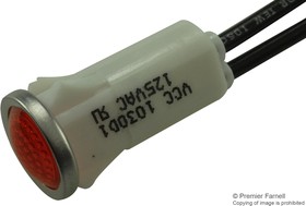 Фото 1/2 1030D1, Неоновый индикатор, с незаменяемыми лампами, 125 В AC, Проводные Выводы, Красный, 12.7 мм