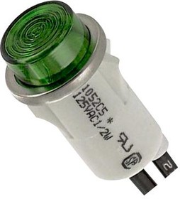 Фото 1/3 1052C5, Неоновый индикатор, с незаменяемыми лампами, 125 В AC, Проводные Выводы, Зеленый, 12.7 мм