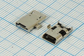 Гнездо micro USB, Тип B, угловое, 5 контактов, SMD на плату; №14127 гн microUSB \B\5C4HP\плат\угл\ SMD\microUSBB5L1SAD\