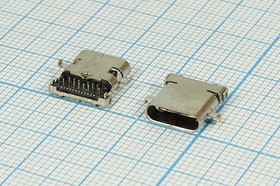 Фото 1/2 Гнездо USB 3.1, Тип C, 12 прямых и 12 угловых контактов, на плату; №14380 гн USB \C 3,1\24P2C\плат\ угл\SMD\USB C-3,1SAD1