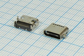 Фото 1/2 Разъем microUSB розетка, тип C 3.1, контакты 12Cx2-2HP, на плату, USB C-3.1SAD2