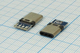 Фото 1/2 Штекер USB 3.1, Тип C, 24 контакта, на плате; №14372 штек USB \C 3,1\24P4C\каб\\плата\USB C-3,1P\