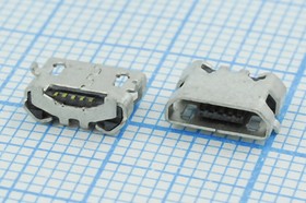 Фото 1/2 Гнездо micro USB, Тип B, реверсивное (reverse), 5 контаков, SMD на плату; №14597 гн microUSB REV\B\5C2HP\плат\ угл\\microUSBB5SD1REV