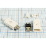 Штекер micro USB, Тип B, 5 контактов, на кабель, с пластиковым кожухом ...