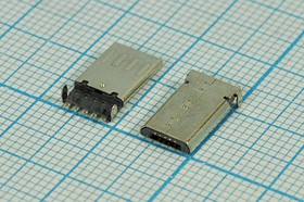 Фото 1/2 Штекер micro USB, Тип B, угловой, 5 контактов, SMD на плату; №12761 штек microUSB \B\5C2HP\плат\ угл\\microUSB B-5PSMD1\