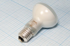 Фото 1/3 Лампа накаливания, напряжение 220 В, цоколь E27, мощность 60 Вт, 64x99 мм, грибок матовый, зеркальная, CONC R63 SP60