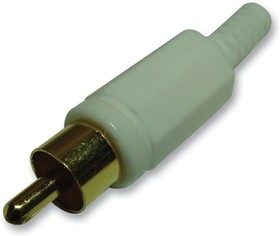 PS000162, Аудио / видео разъем RCA, 1 контакт(-ов), Штекер, Корпус из PE (Полиэтилена), Белый, 9 мм