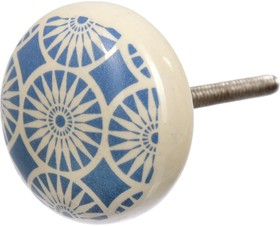 Керамическая ручка для мебели Blumen Haus Маргаритка цвет белый, рисунок голубой 66246