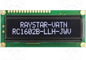 Фото 1/2 RC1602B4-LLH-JWV, Дисплей: LCD, алфавитно-цифровой, VA Negative, 16x2, 80x36x13,2мм