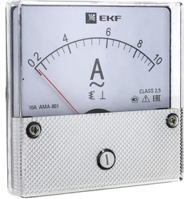 Фото 1/2 Амперметр AMA-801 аналоговый на панель (80х80) круглый вырез 400А трансф. подкл. EKF ama-801-400