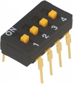 Фото 1/3 A6D-4103, DIP Switches / SIP Switches 4 PIN SEALED RSD ACT