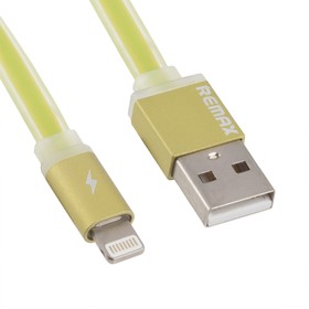 Фото 1/2 USB Дата-кабель REMAX для Apple 8 pin плоский с золотым коннектором зеленый