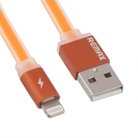 Фото 1/2 USB Дата-кабель REMAX для Apple 8 pin плоский с золотым коннектором оранжевый