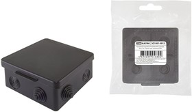 Распаячная коробка ОП 80х80х50мм, крышка, IP54, 7вх., черная, инд. штрихкод TDM