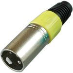 Разъем XLR 3P штекер металл цанга на кабель, желтый, PL2177