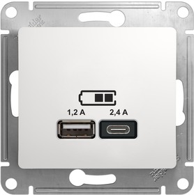 Фото 1/3 Розетка USB Glossa тип A+C 5В/2.4А 2х5В/1.2А механизм бел. SE GSL000139