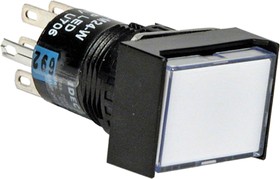 Фото 1/2 AL6H-A24-W, Illuminated Push Button Switch, Latching, Panel Mount, DPDT, White LED, 250V, IP40